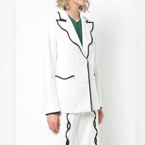 Sara Battaglia Contrast-trim Fitted Blazer In White